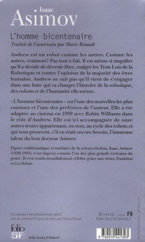 Quatrième de couverture de « L'HOMME BICENTENAIRE »
