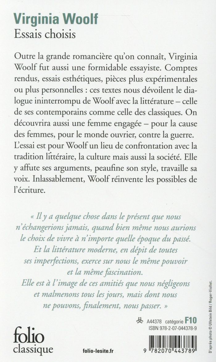 Quatrième de couverture de « Essais choisis »