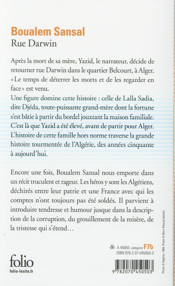 Quatrième de couverture de « Rue Darwin »