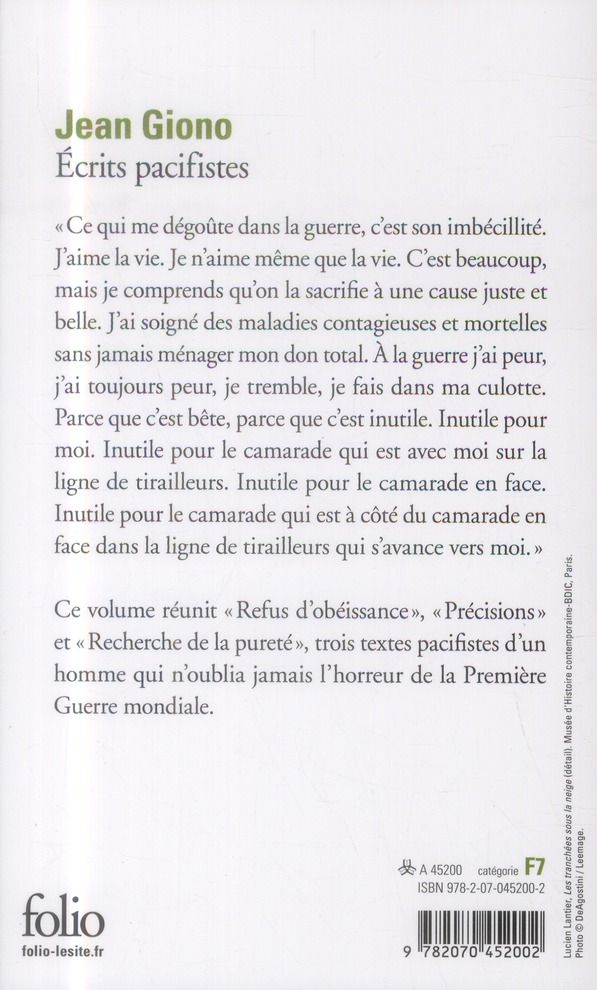 Quatrième de couverture de « Écrits pacifistes »