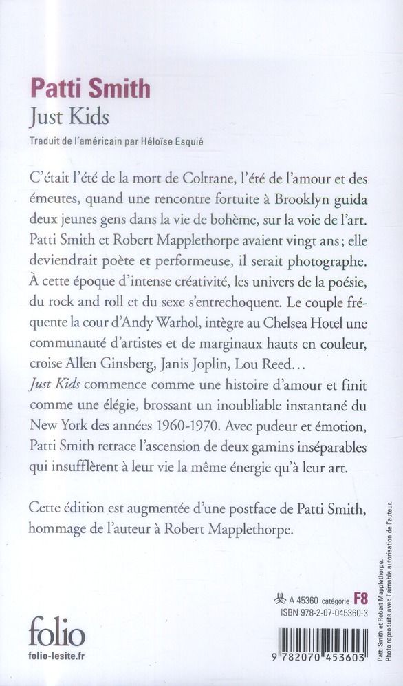 Quatrième de couverture de « JUST KIDS »