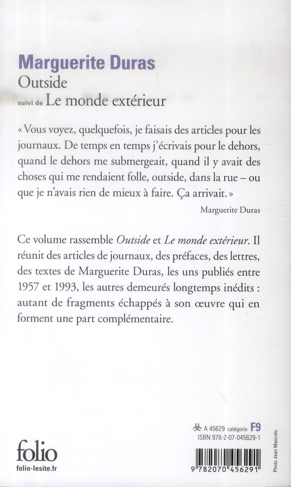 Quatrième de couverture de « Outside »