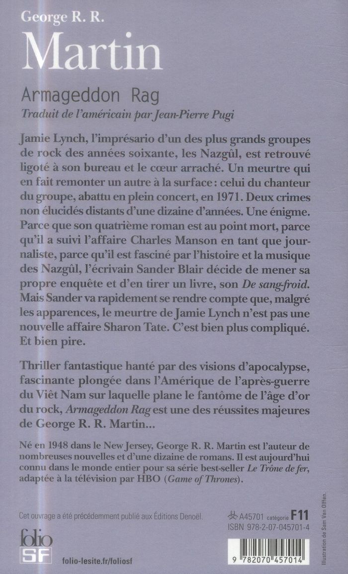 Quatrième de couverture de « Armageddon rag »