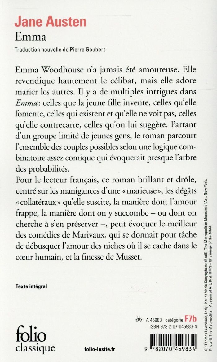 Quatrième de couverture de « Emma »