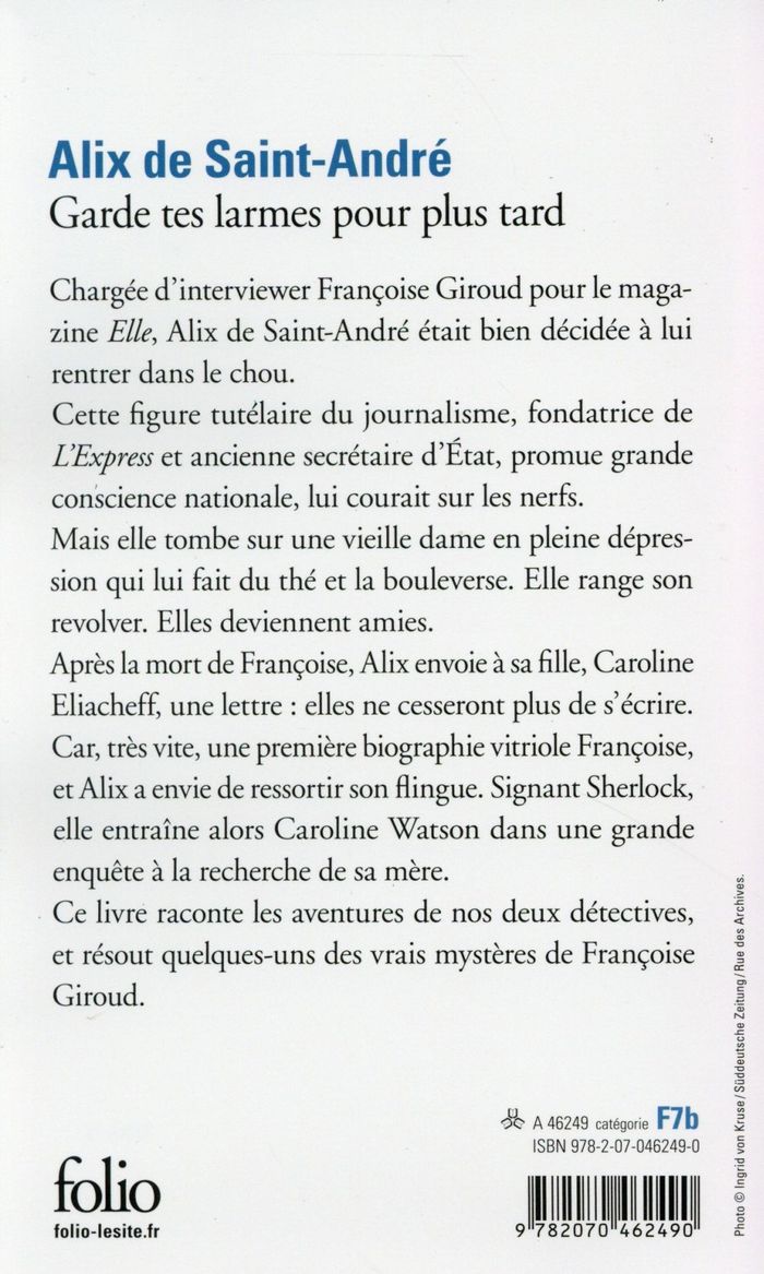 Quatrième de couverture de « GARDE TES LARMES POUR PLUS TARD »