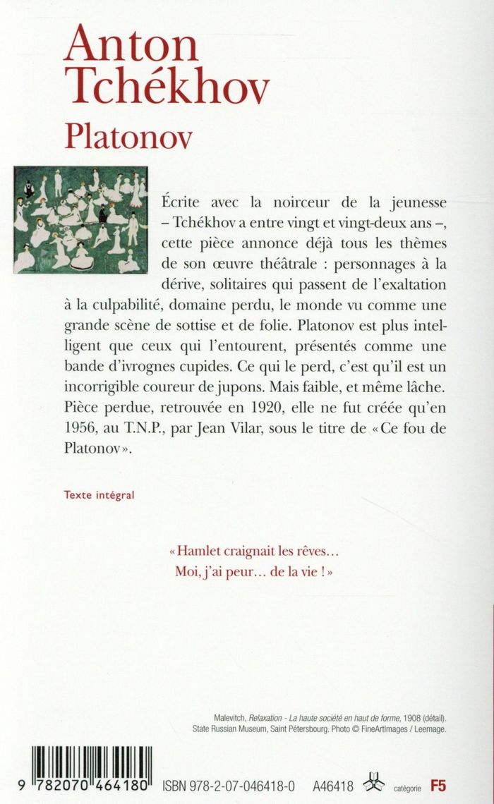 Quatrième de couverture de « Platonov »