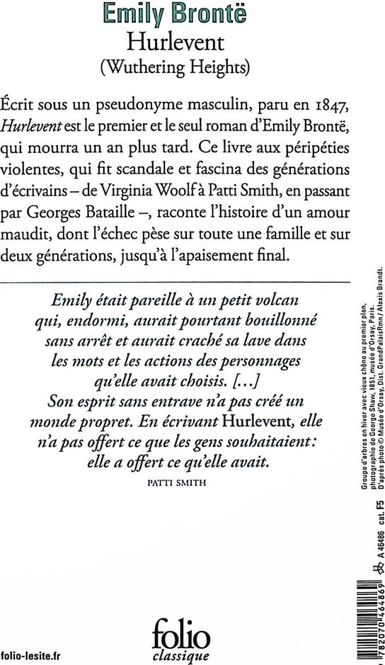 Quatrième de couverture de « Hurlevent »