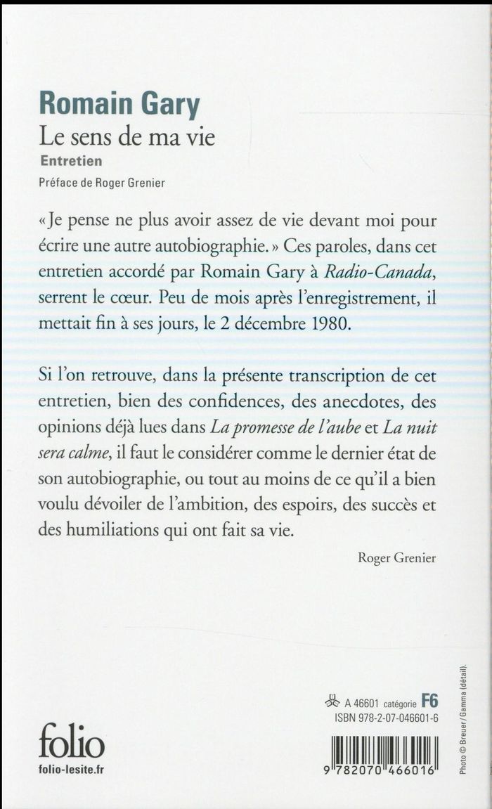 Quatrième de couverture de « Le sens de ma vie : entretien »