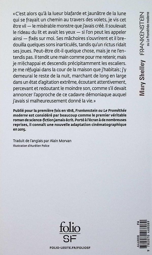 Quatrième de couverture de « Frankenstein ou Le Prométhée moderne »