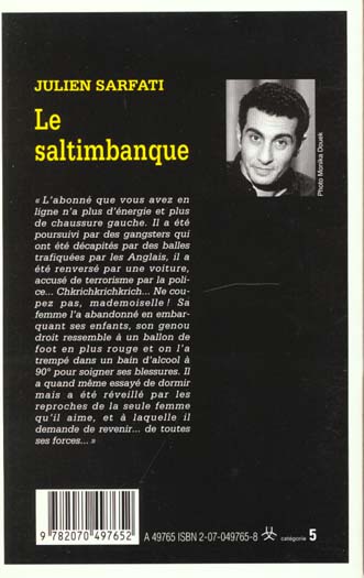 Quatrième de couverture de « LE SALTIMBANQUE - (DE L'ITALIEN SALTIMBANCO, QUI SAUTE SUR LE TREMPLIN) »