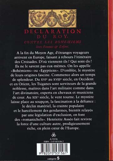 Quatrième de couverture de « LES TSIGANES - UNE DESTINEE EUROPEENNE »