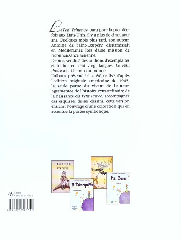 Quatrième de couverture de « Le Petit prince »