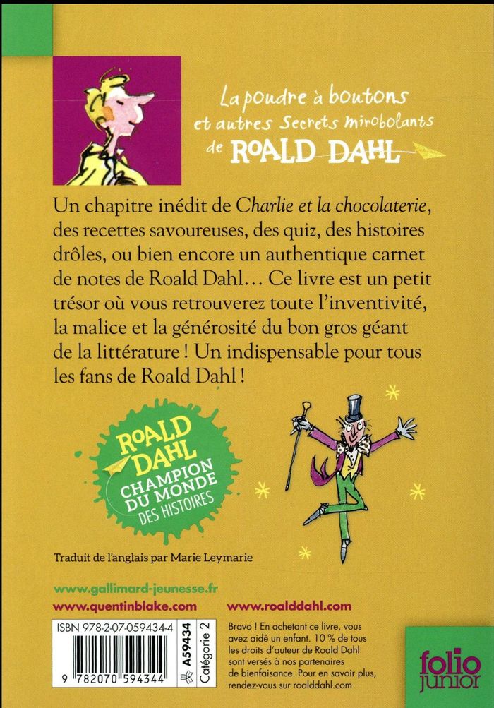 Quatrième de couverture de « La poudre à boutons : et autres secrets mirobolants de Roald Dahl »