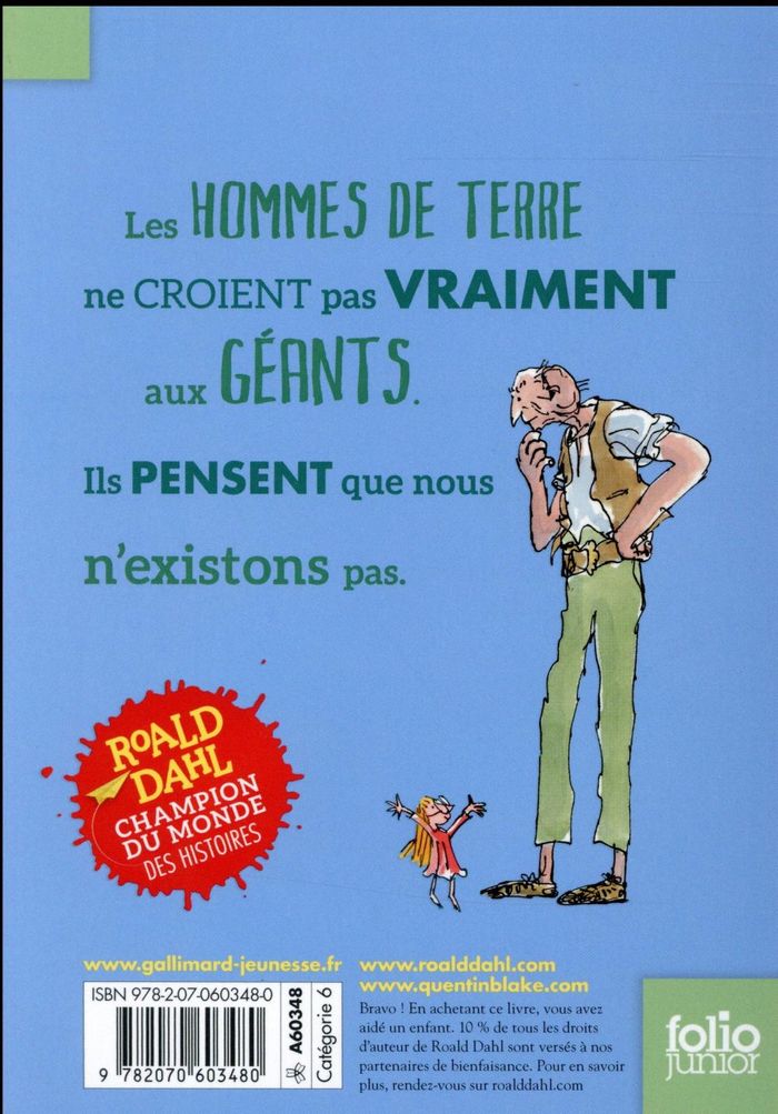Quatrième de couverture de « LE BON GROS GEANT - LE BGG »