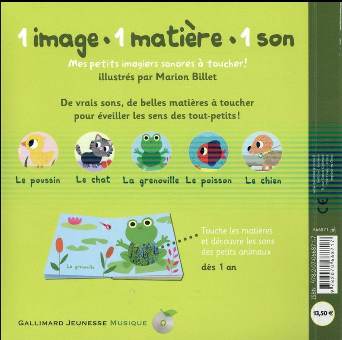 Quatrième de couverture de « Mes petits animaux : 5 matières à toucher, 5 sons à écouter »