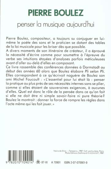 Quatrième de couverture de « PENSER LA MUSIQUE AUJOURD'HUI »