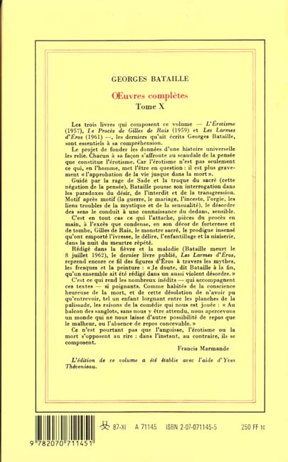 Quatrième de couverture de « OEUVRES COMPLETES - VOL10 »
