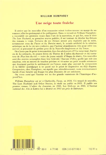 Quatrième de couverture de « UNE NEIGE TOUTE FRAICHE »