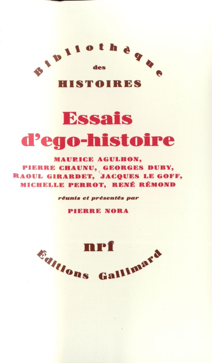 Couverture du livre « ESSAIS D'EGO-HISTOIRE » de Goff/duby/perrot Le, librairie Les Contes Infusés à Corte