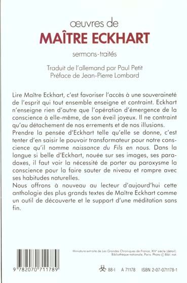 Quatrième de couverture de « OEUVRES - SERMONS-TRAITES »
