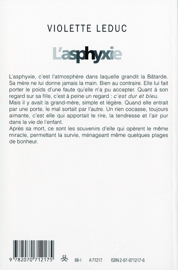 Quatrième de couverture de « L'ASPHYXIE »