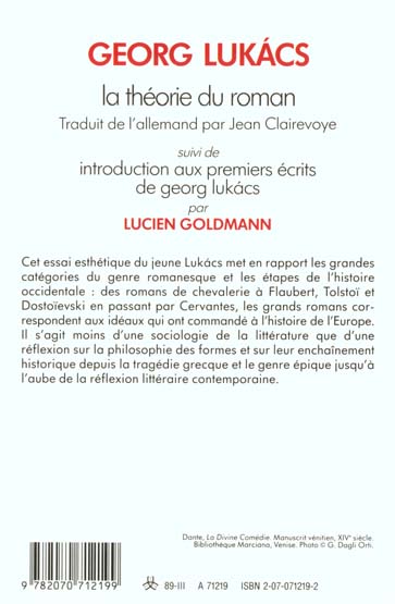 Quatrième de couverture de « LA THEORIE DU ROMAN »