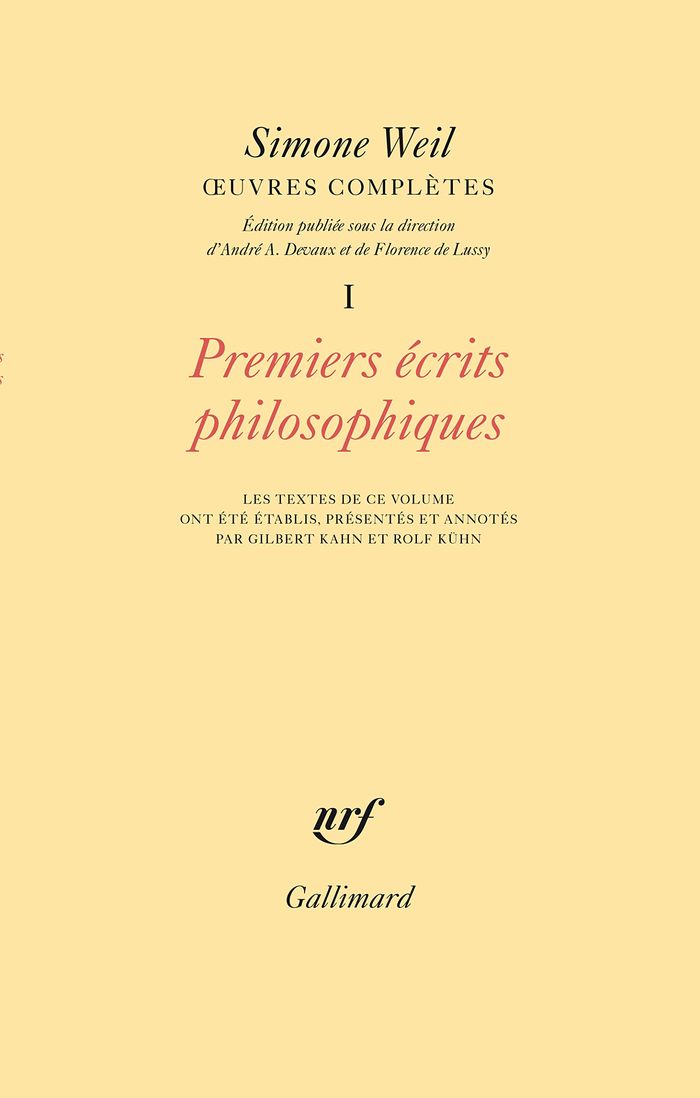 Couverture du livre « OEUVRES COMPLETES - VOL01 - PREMIERS ECRITS PHILOSOPHIQUES » de Simone Weil, librairie Les Contes Infusés à Corte