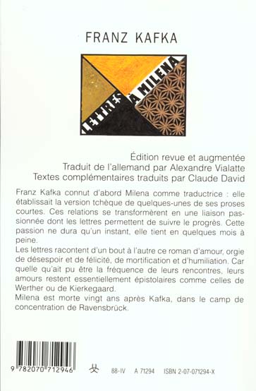 Quatrième de couverture de « LETTRES A MILENA »