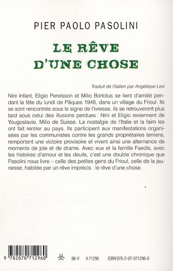 Quatrième de couverture de « LE REVE D'UNE CHOSE »