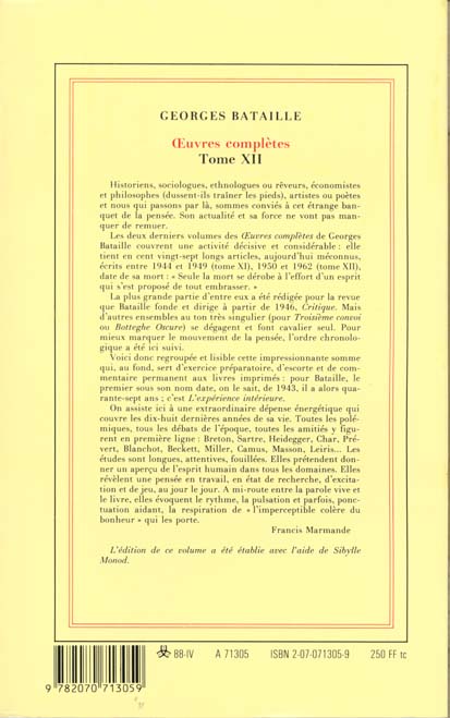 Quatrième de couverture de « OEUVRES COMPLETES - VOL12 »