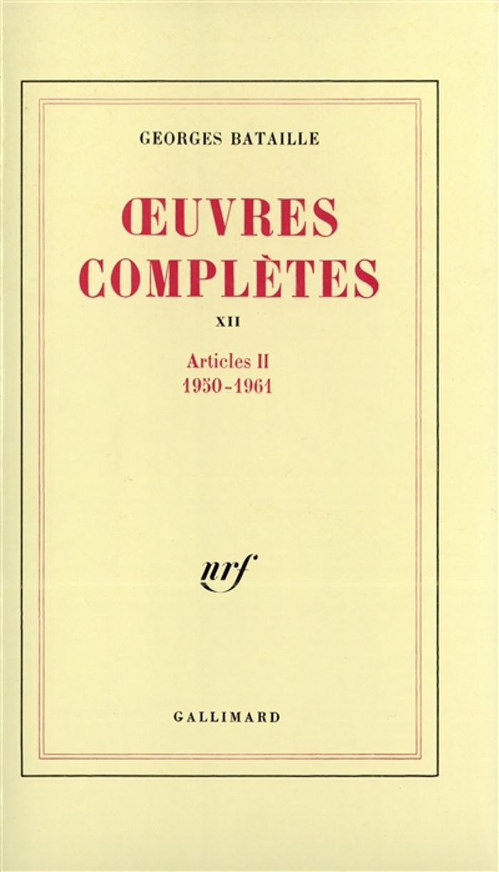 Couverture du livre « OEUVRES COMPLETES - VOL12 » de Georges Bataille, librairie Les Contes Infusés à Corte