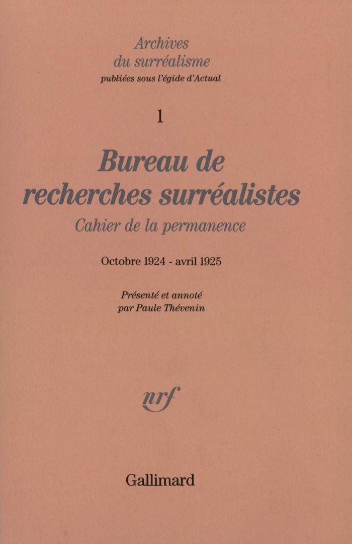 Couverture du livre « BUREAU DE RECHERCHES SURREALISTES - CAHIER DE LA PERMANENCE (OCTOBRE 1924 - AVRIL 1925) » de Collectif, librairie Les Contes Infusés à Corte