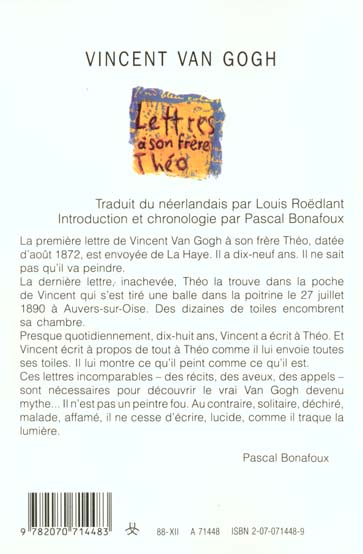 Quatrième de couverture de « LETTRES A SON FRERE THEO »
