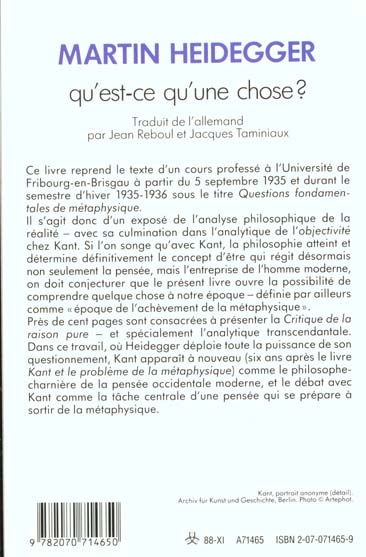 Quatrième de couverture de « QU'EST-CE QU'UNE CHOSE ? »