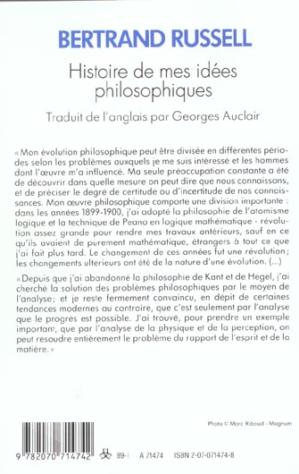 Quatrième de couverture de « HISTOIRE DE MES IDEES PHILOSOPHIQUES »