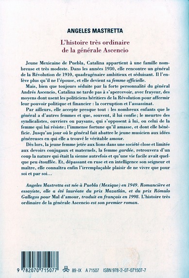Quatrième de couverture de « L'HISTOIRE TRES ORDINAIRE DE LA GENERALE ASCENCIO »