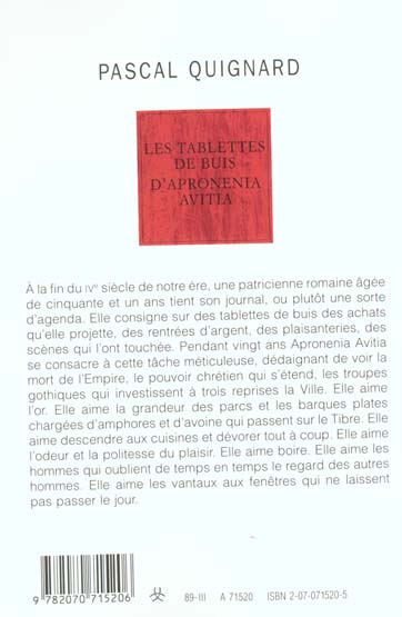 Quatrième de couverture de « LES TABLETTES DE BUIS D'APRONENIA AVITIA »