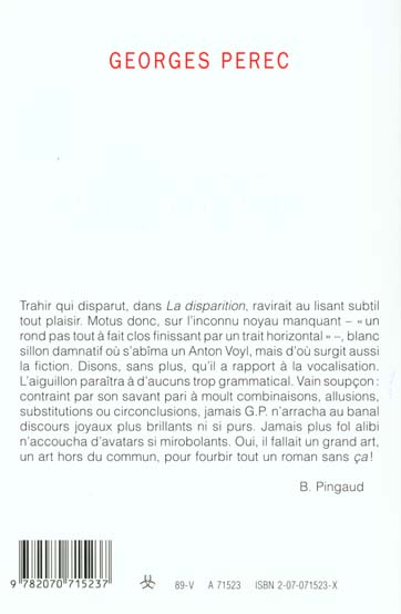 Quatrième de couverture de « LA DISPARITION »