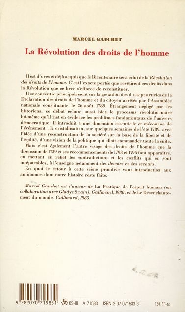 Quatrième de couverture de « LA REVOLUTION DES DROITS DE L'HOMME »