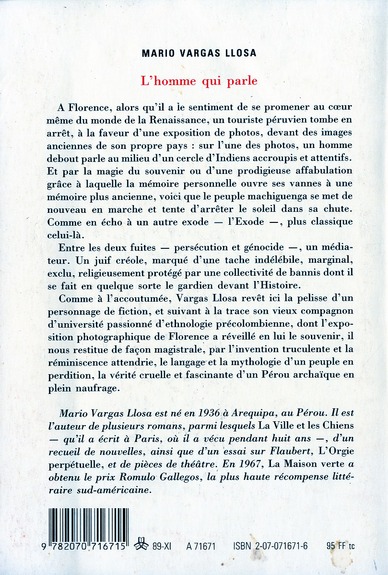 Quatrième de couverture de « L'HOMME QUI PARLE »
