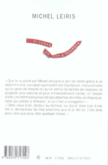 Quatrième de couverture de « LE RUBAN AU COU D'OLYMPIA »