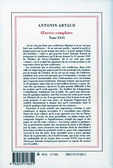 Quatrième de couverture de « OEUVRES COMPLETES - VOL26 »