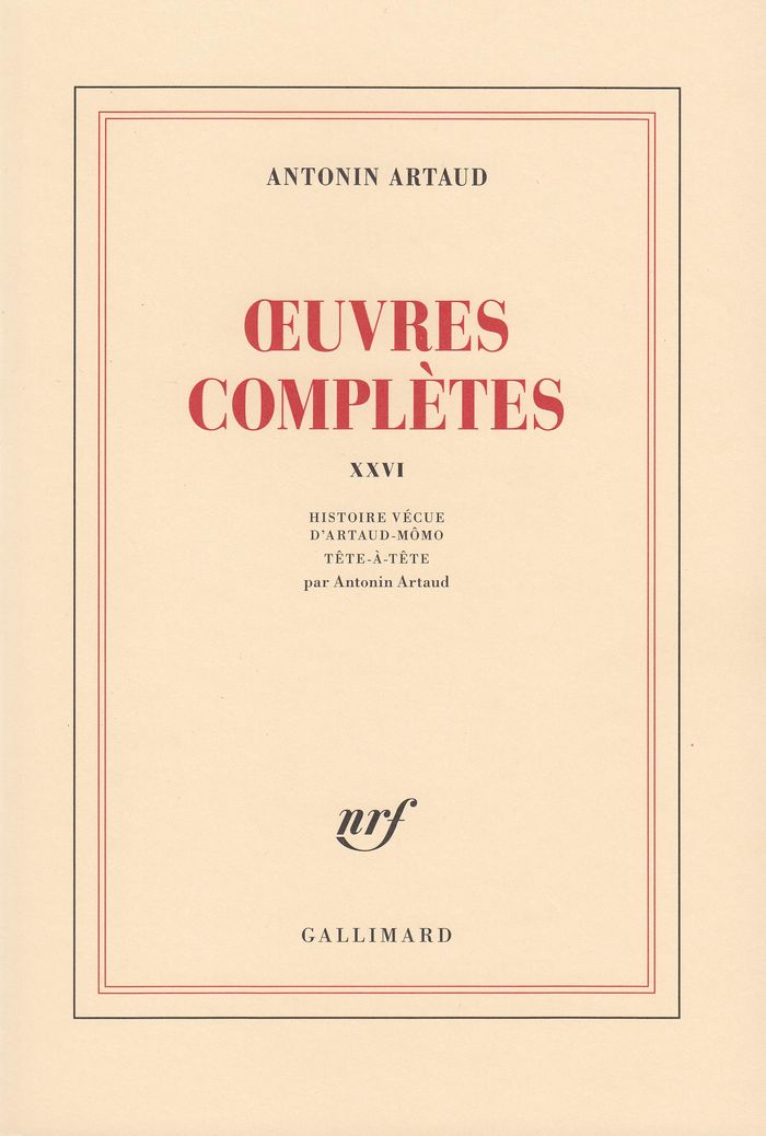 Couverture du livre « OEUVRES COMPLETES - VOL26 » de Antonin Artaud, librairie Les Contes Infusés à Corte