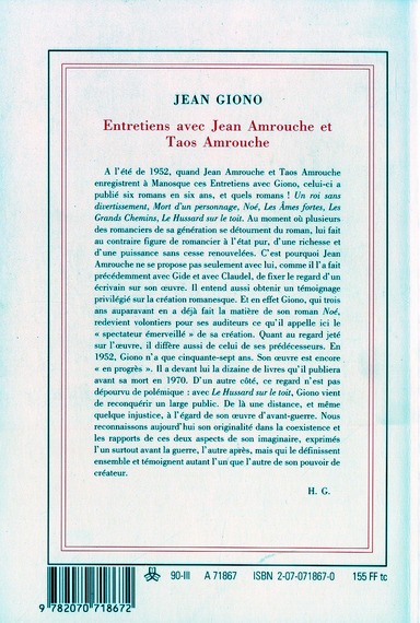 Quatrième de couverture de « ENTRETIENS AVEC JEAN AMROUCHE ET TAOS AMROUCHE »