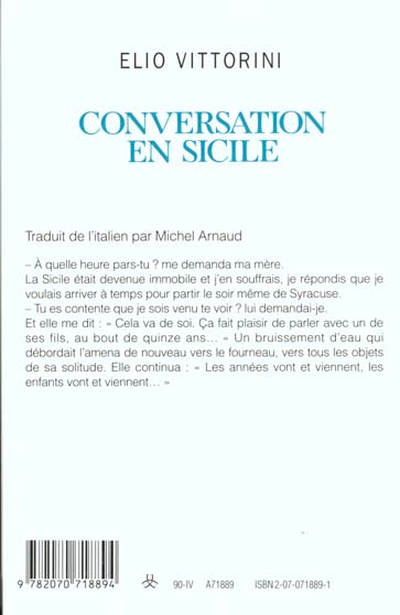 Quatrième de couverture de « CONVERSATION EN SICILE »