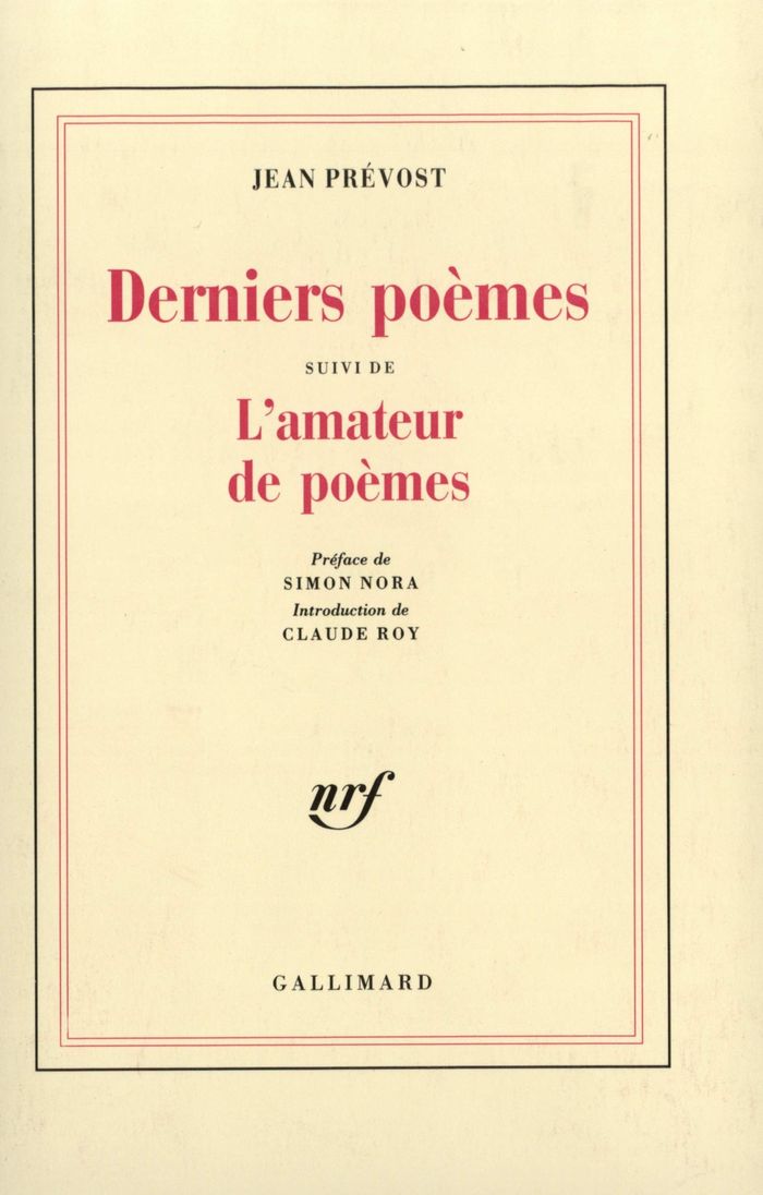 Couverture du livre « DERNIERS POEMES / L'AMATEUR DE POEMES » de Prevost/nora, librairie Les Contes Infusés à Corte