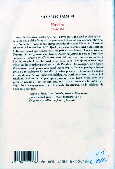 Quatrième de couverture de « POESIES - (1943-1970) »