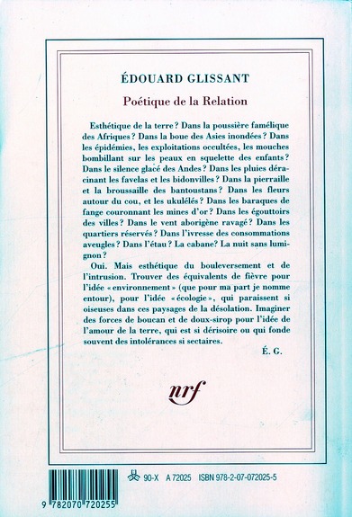 Quatrième de couverture de « POETIQUE - III - POETIQUE DE LA RELATION »