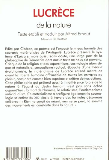 Quatrième de couverture de « DE LA NATURE »