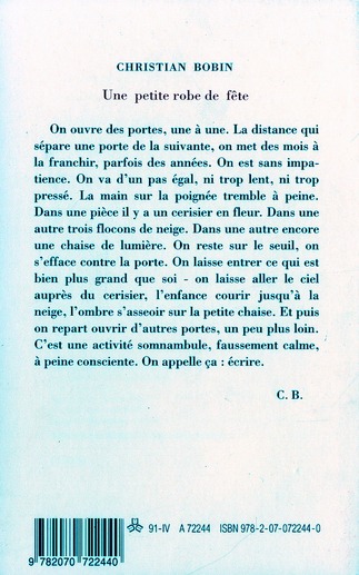 Quatrième de couverture de « UNE PETITE ROBE DE FETE »